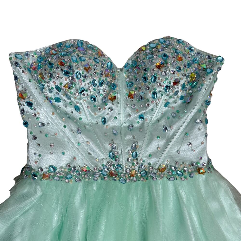 Eureka Beaded Tulle Corset A-Line Short Dress Size M Mint Green Sweetheart Prom - Picture 5 of 11